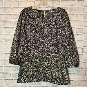 Talbots Shirt‎ Size Large Womens Black Gray Leopard Print Top Ruffle Blou…